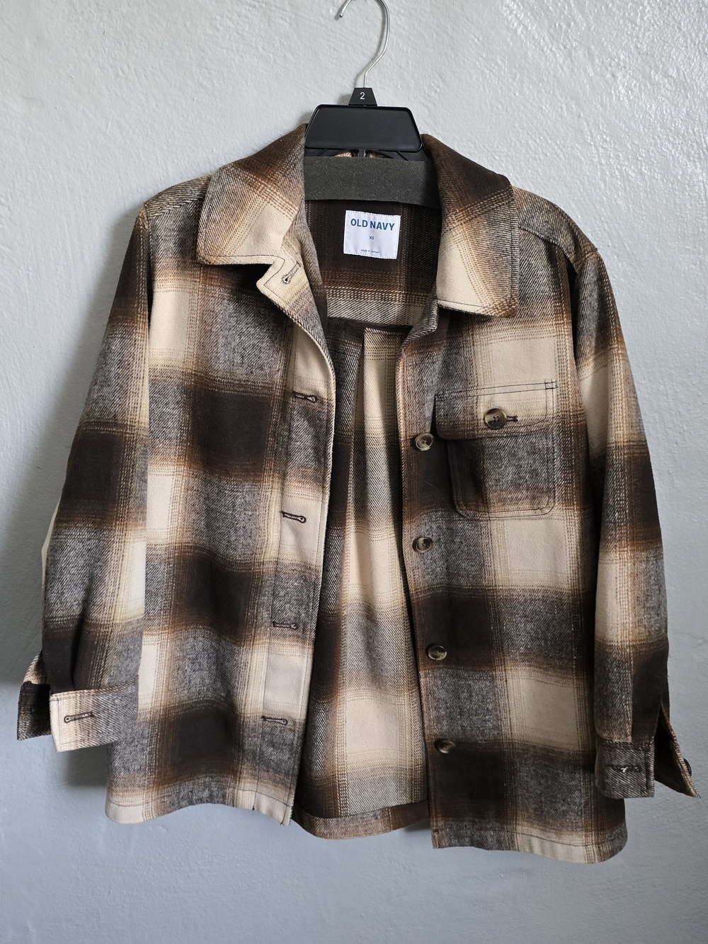 Old Navy Brown and Cream Plaid Shirt Jacket